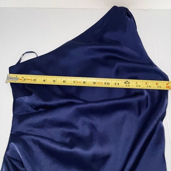 Banana Republic Factory One Shoulder Satin Knee Length Dress Patriot Blue Size 2 - Picture 7 of 12
